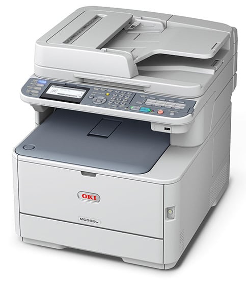 OKI brand multifunction color LED printer with MPT printing capability and QWERTY keyboard